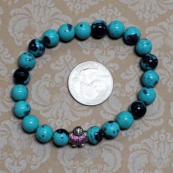 Robin Heart Pink Rhinestone Bead in Robins Egg Jade Design Robin Spring - Picture 6 of 10